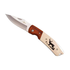COUTEAU THIRD BOIS ROUGE/ABS BEIGE MOTIF CERF 11,5CM INOX