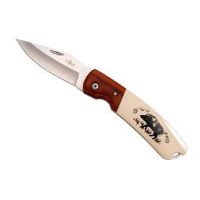 COUTEAU THIRD BOIS ROUGE/ABS BEIGE MOTIF SANGLIER 11,5CM INOX